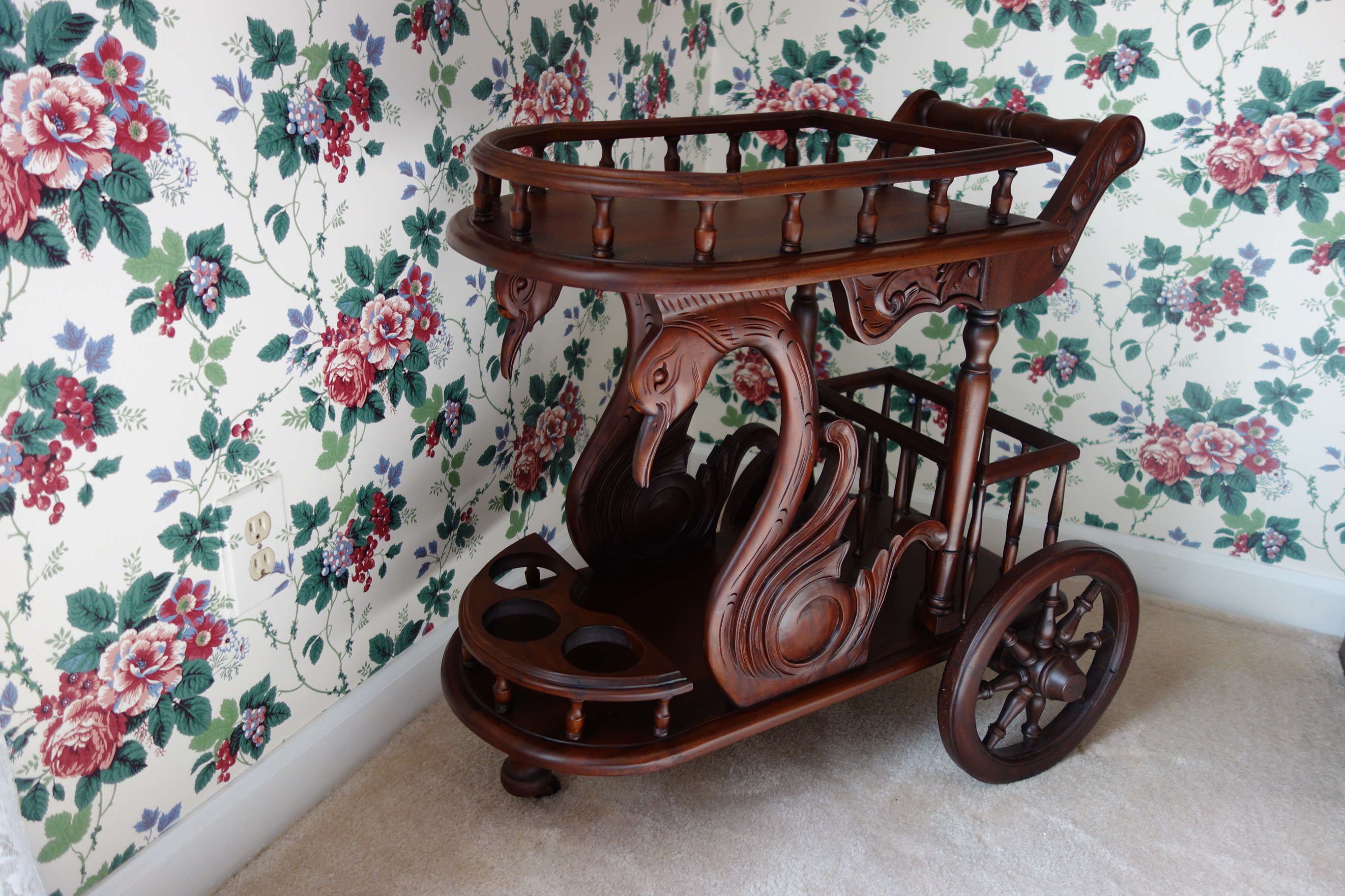 Vintage Mahogany Swan Serving Cart