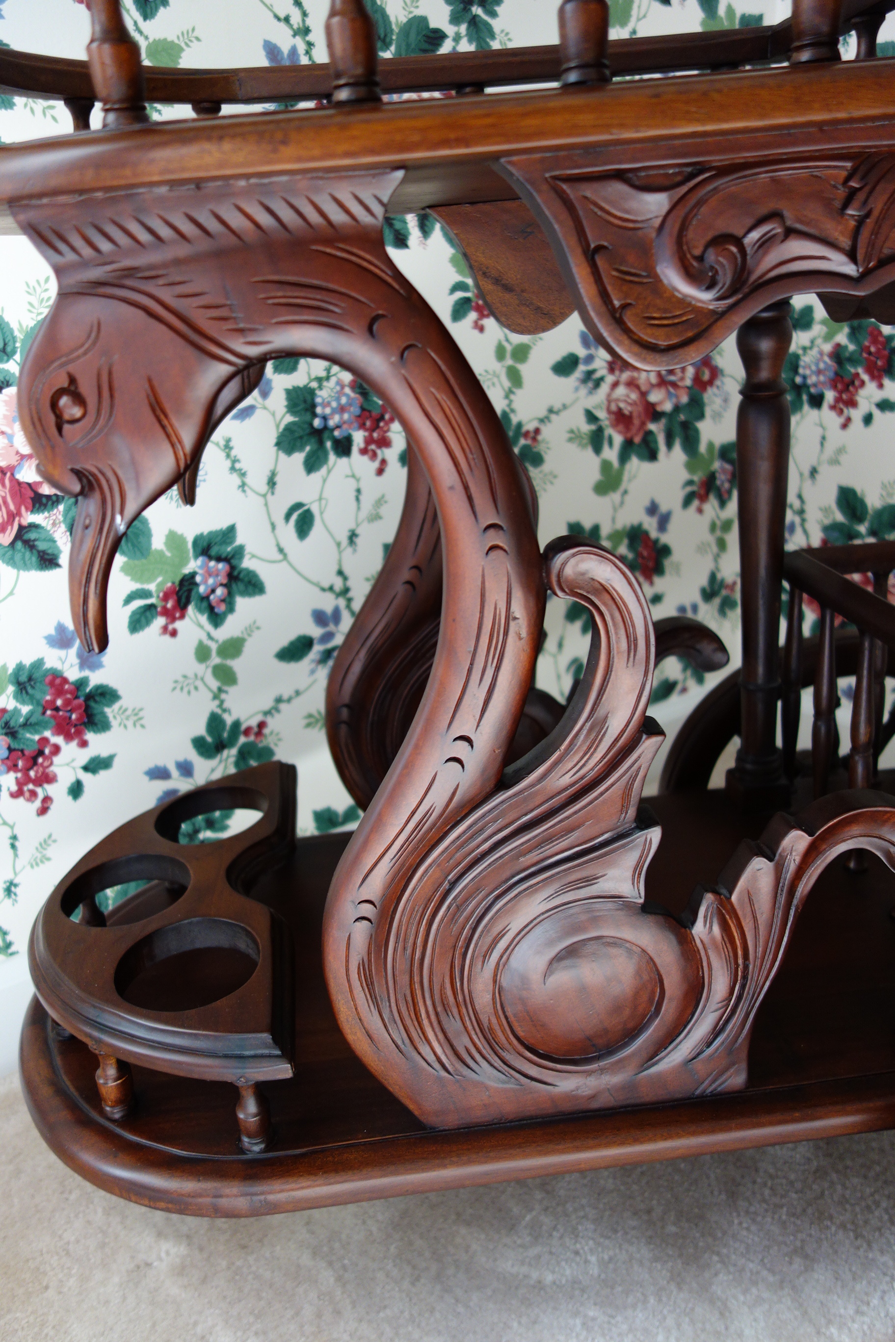 Vintage Mahogany Swan Serving Cart