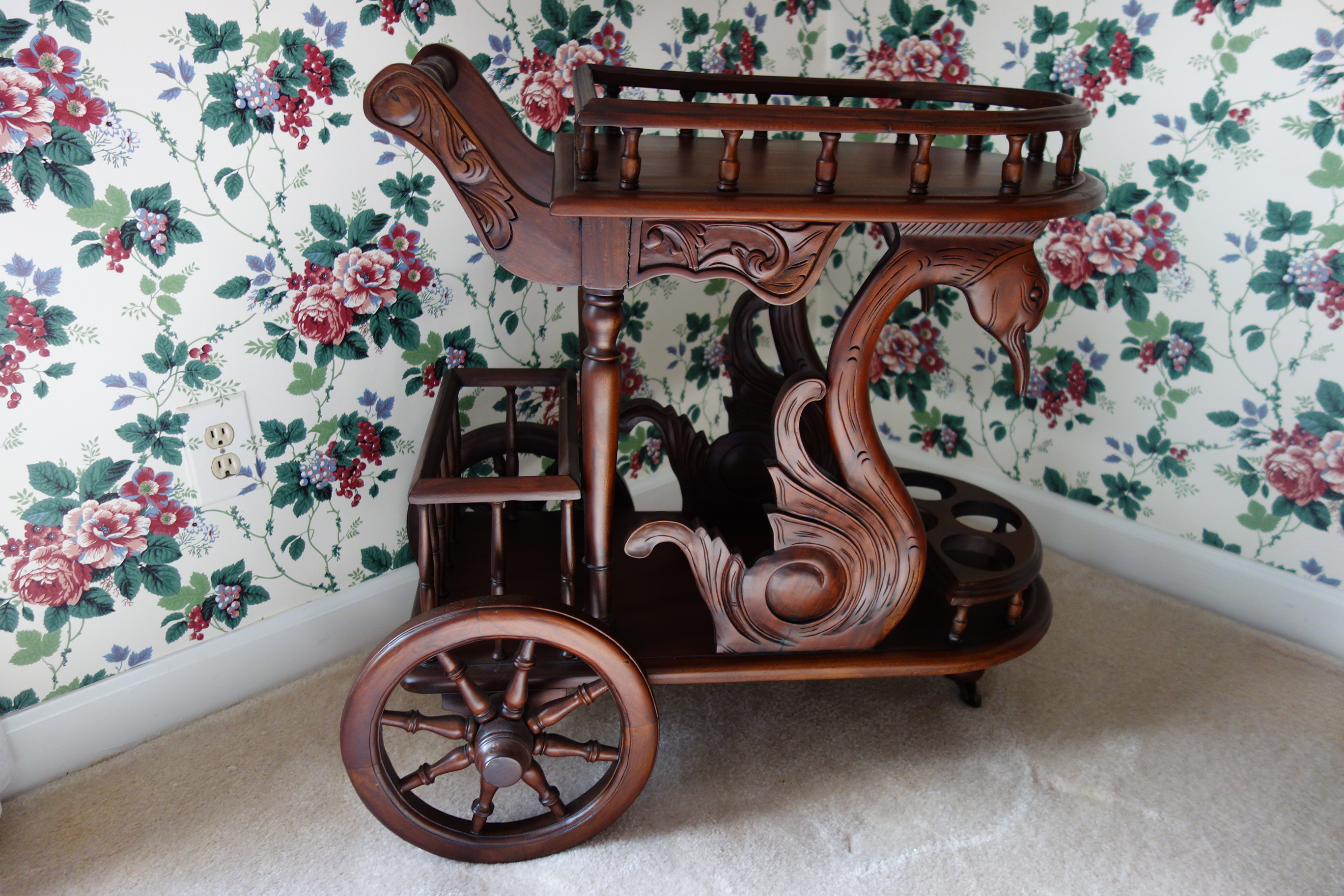 Vintage Mahogany Swan Serving Cart
