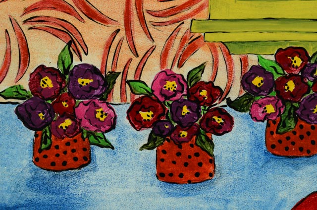 Series of Four Unframed Acrylic Paintings of Violins and Flowers