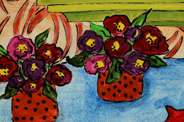 Series of Four Unframed Acrylic Paintings of Violins and Flowers