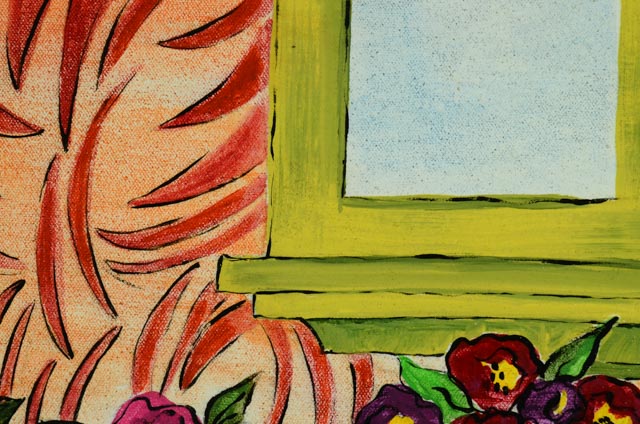 Series of Four Unframed Acrylic Paintings of Violins and Flowers