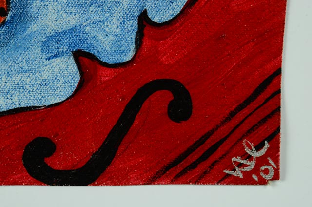 Series of Four Unframed Acrylic Paintings of Violins and Flowers