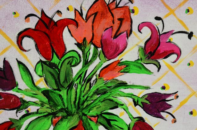 Series of Four Unframed Acrylic Paintings of Violins and Flowers