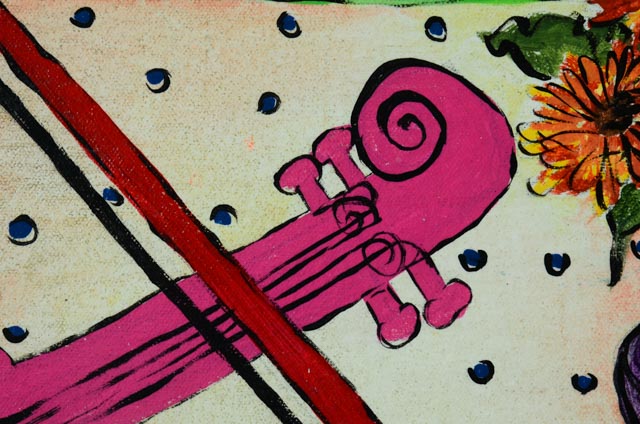 Series of Four Unframed Acrylic Paintings of Violins and Flowers