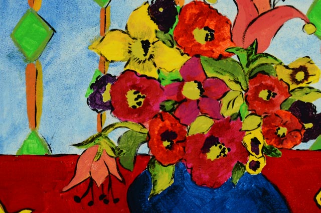 Series of Four Unframed Acrylic Paintings of Violins and Flowers