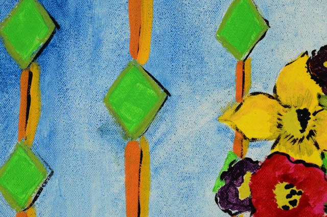 Series of Four Unframed Acrylic Paintings of Violins and Flowers