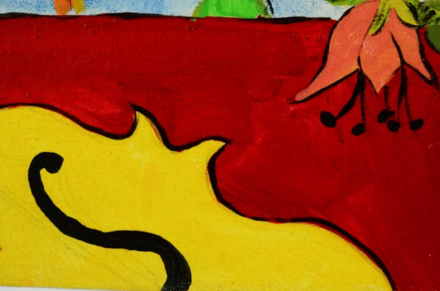 Series of Four Unframed Acrylic Paintings of Violins and Flowers