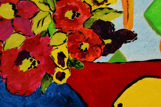 Series of Four Unframed Acrylic Paintings of Violins and Flowers