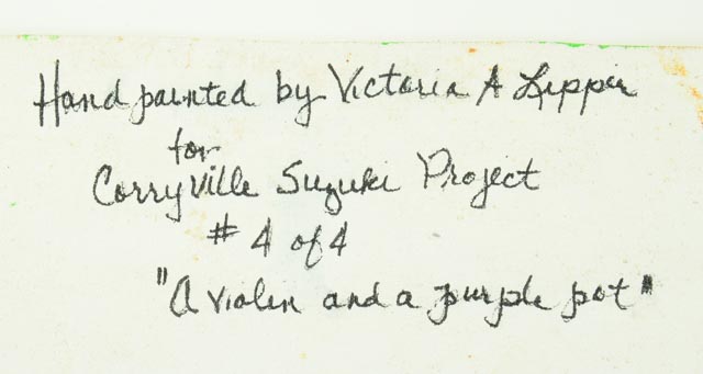 Series of Four Unframed Acrylic Paintings of Violins and Flowers