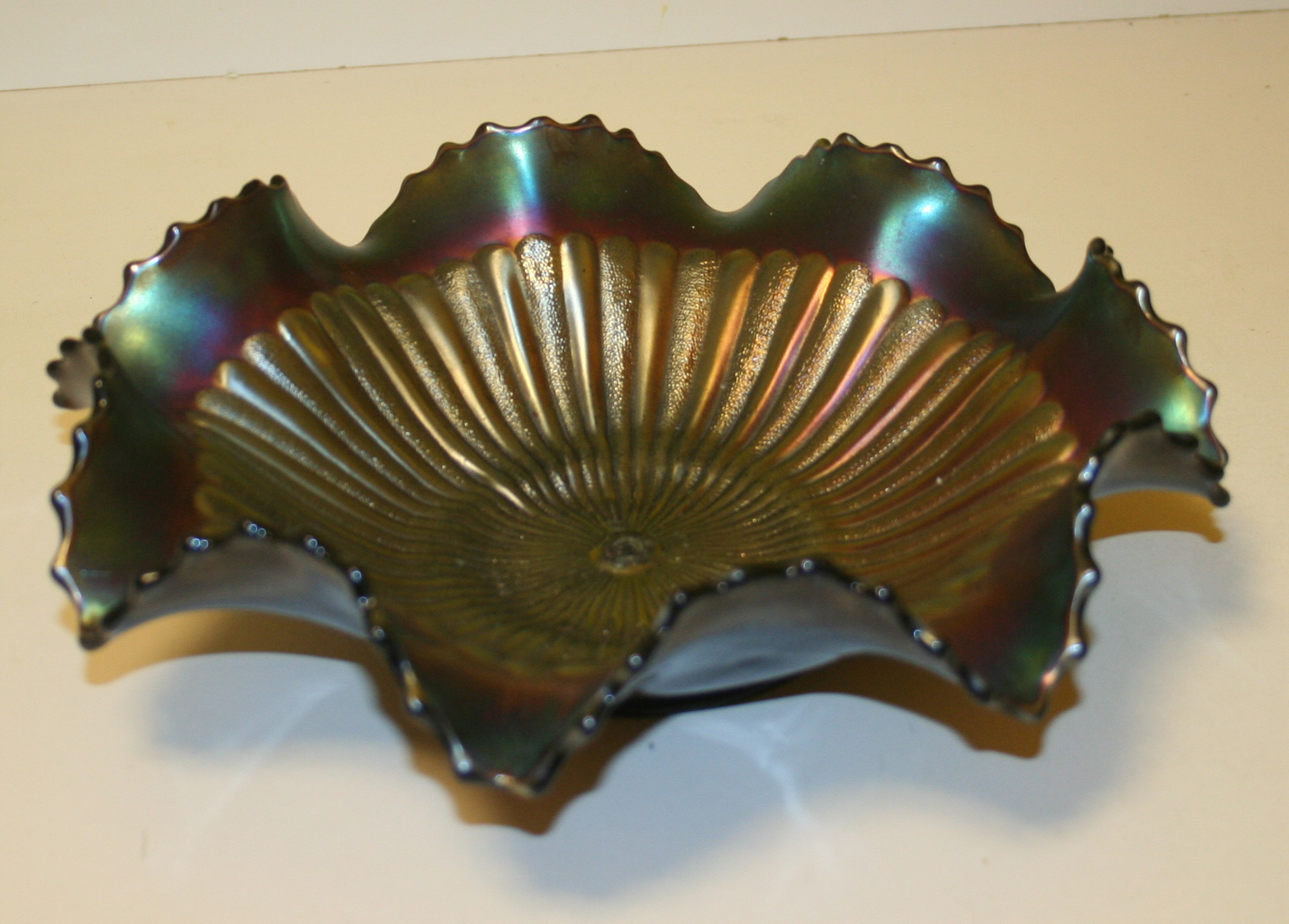 Carnival Glass Bowl, Tiered Plate and Ceramic Breadbox