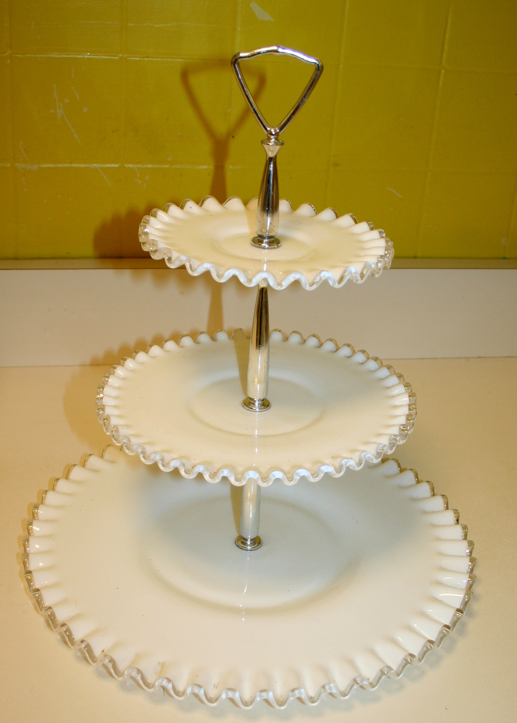 Carnival Glass Bowl, Tiered Plate and Ceramic Breadbox