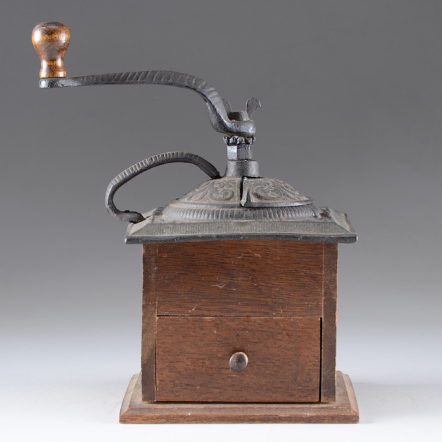 Table Top Cast Iron and Wood Coffee Grinder
