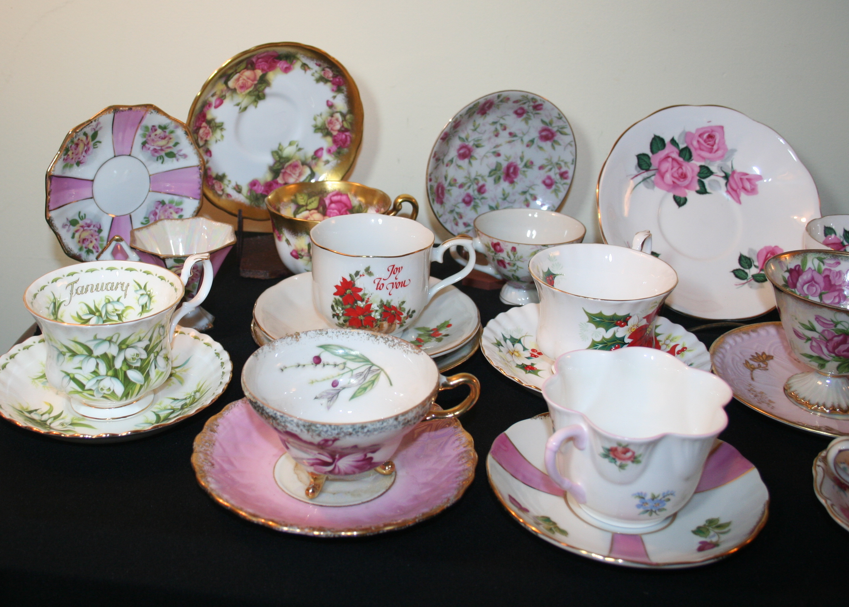 Collection of Floral Patterned Cups and Saucers