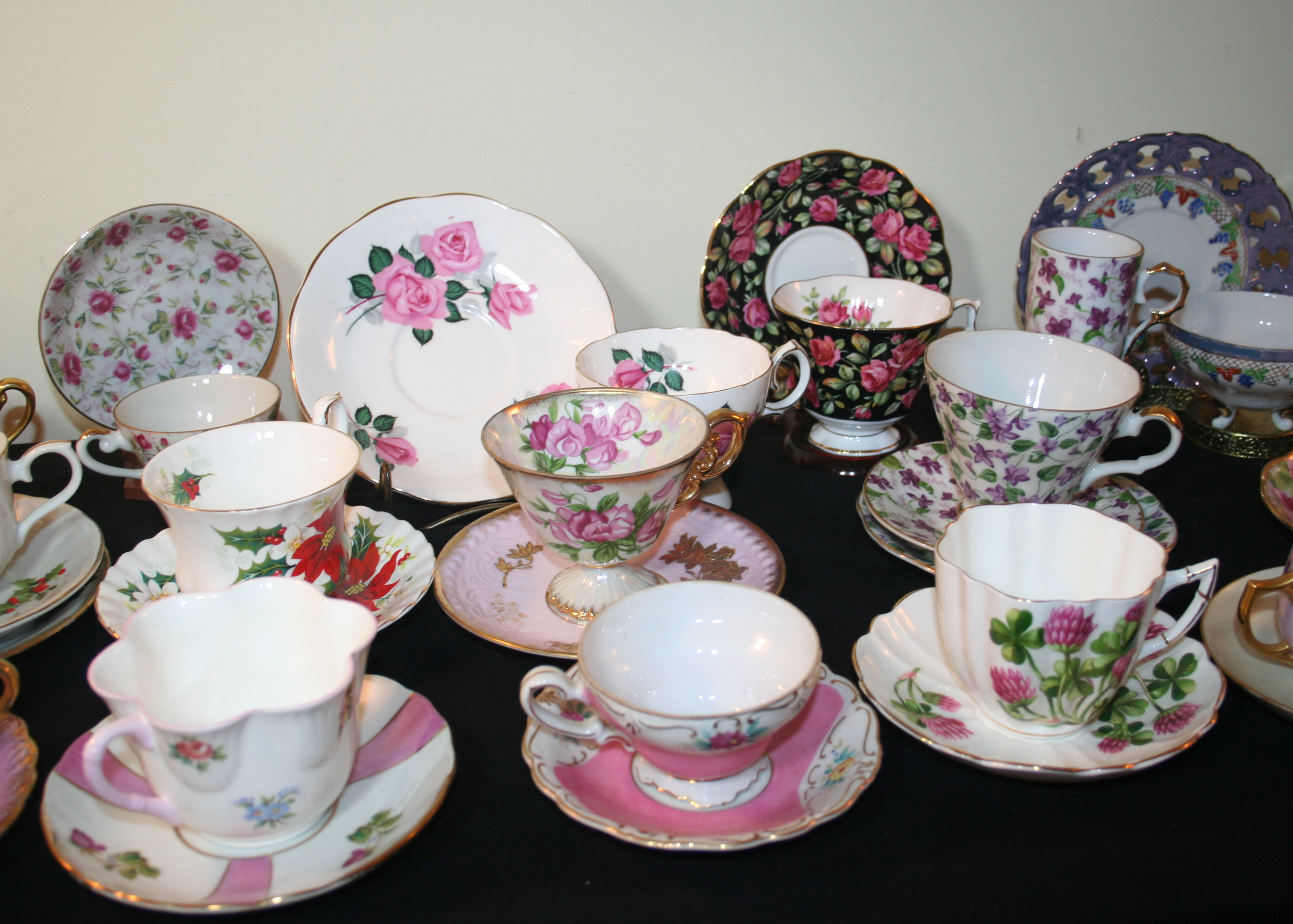 Collection of Floral Patterned Cups and Saucers