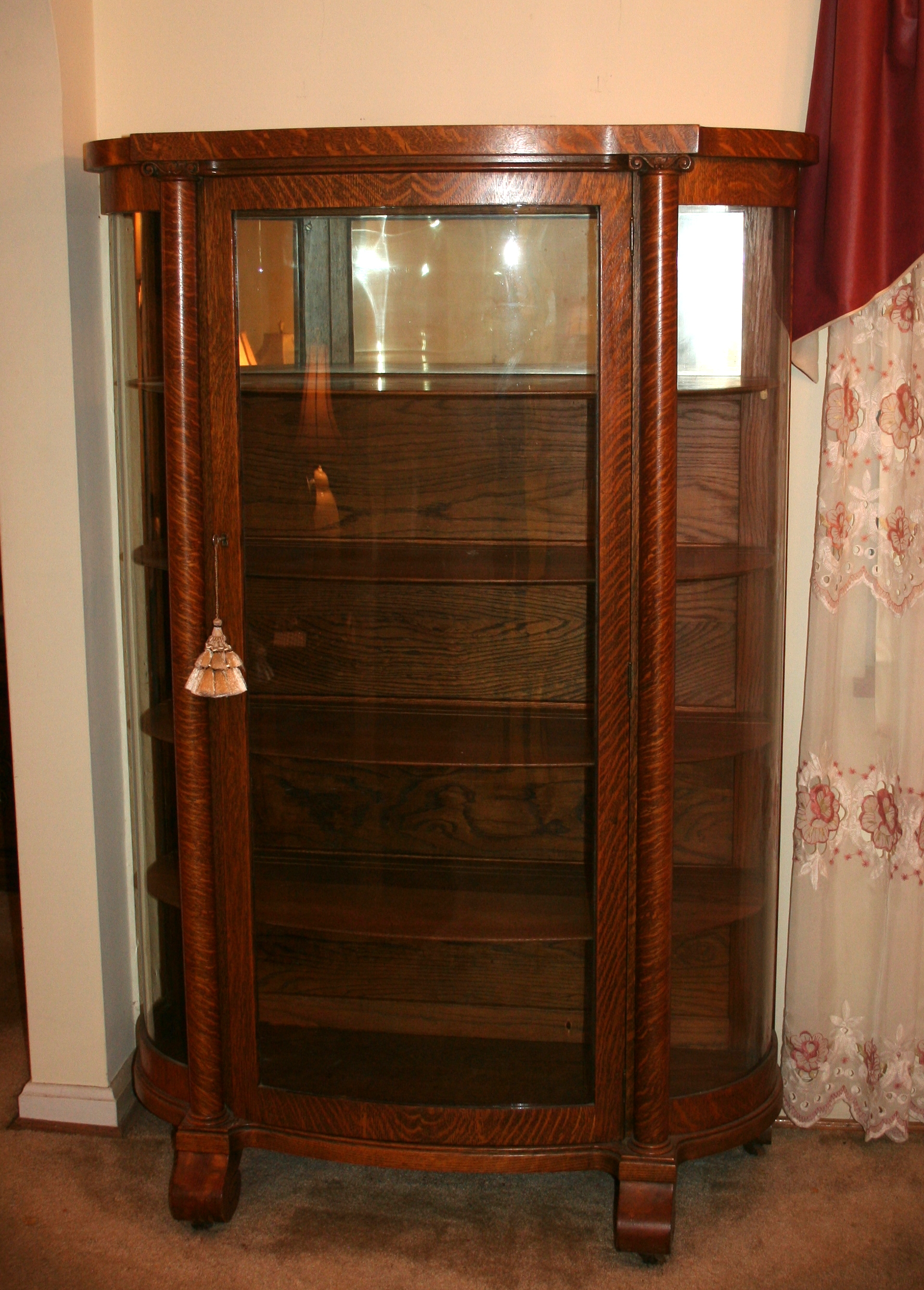 Antique Tiger Oak China Cabinet