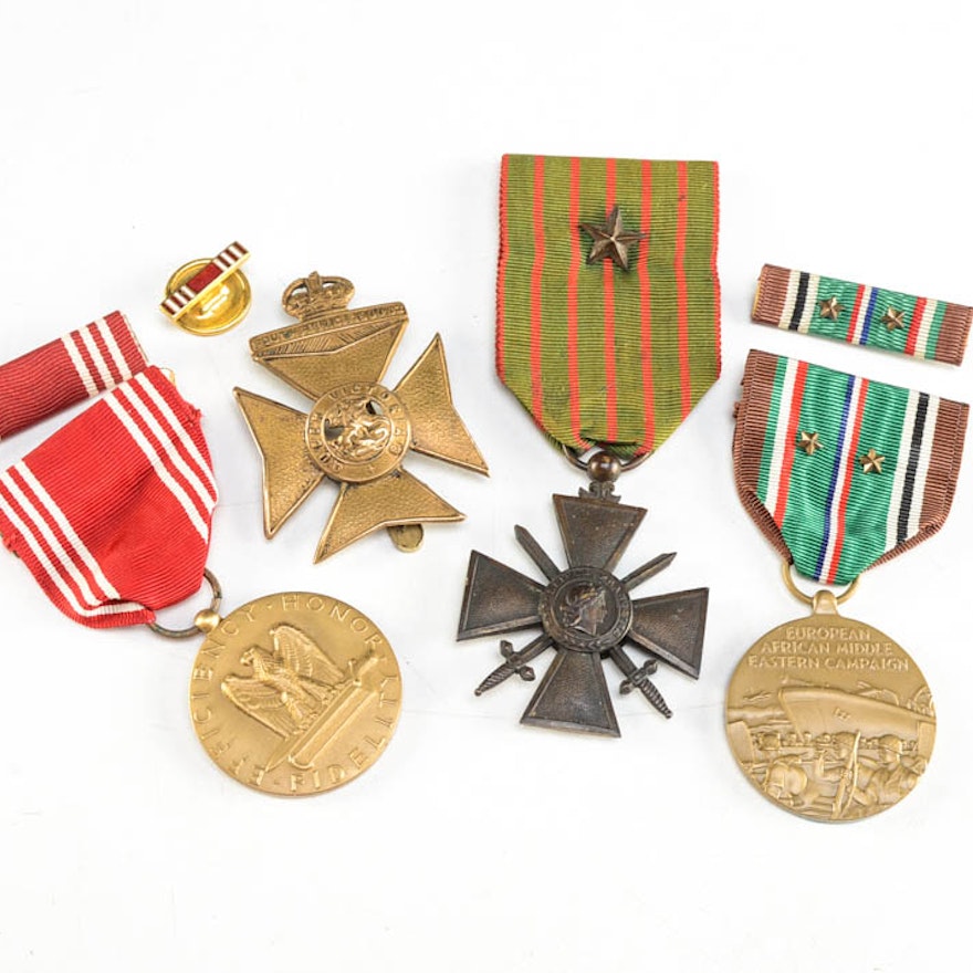 Collection of Three Early 20th Century War Medals and Shirt Clip