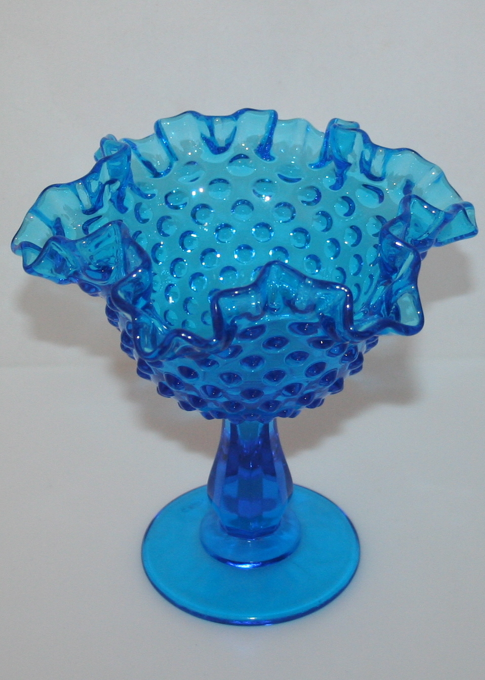 Fenton Blue Hobnail Glass Compote and Bud Vases & Other Blue EAPG