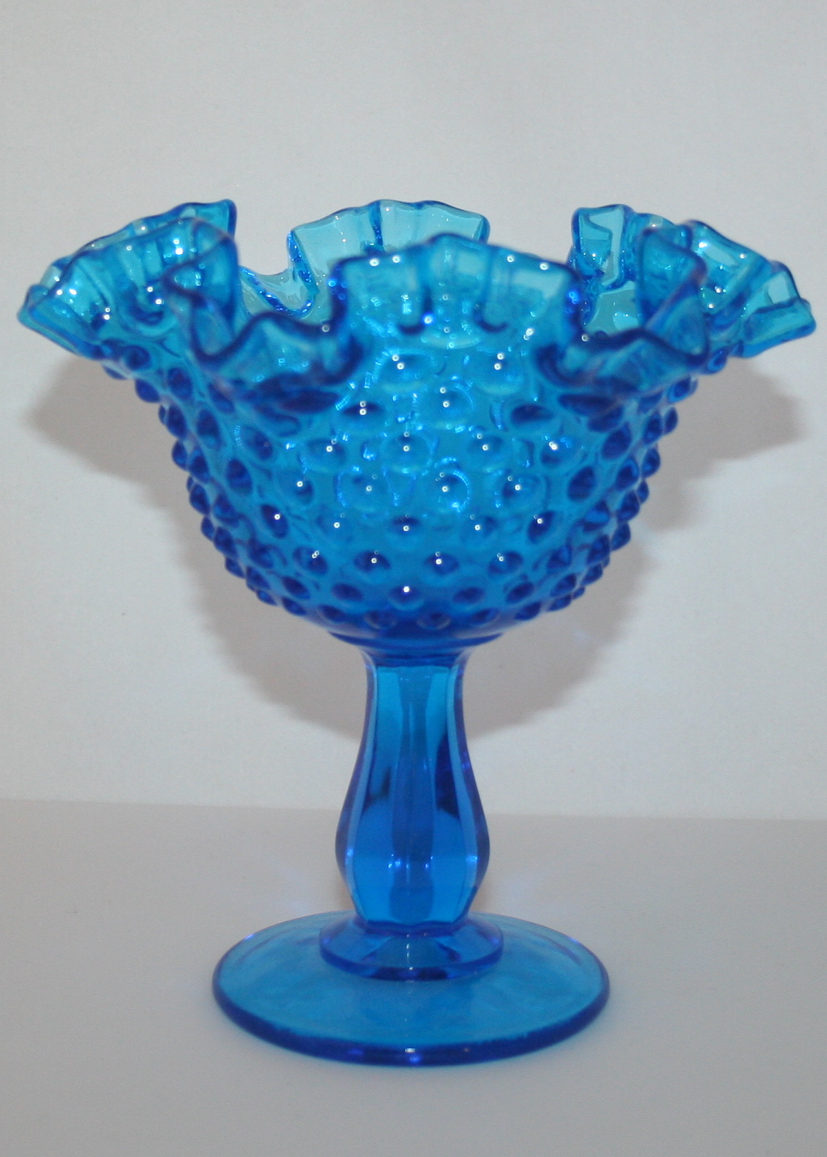 Fenton Blue Hobnail Glass Compote and Bud Vases & Other Blue EAPG