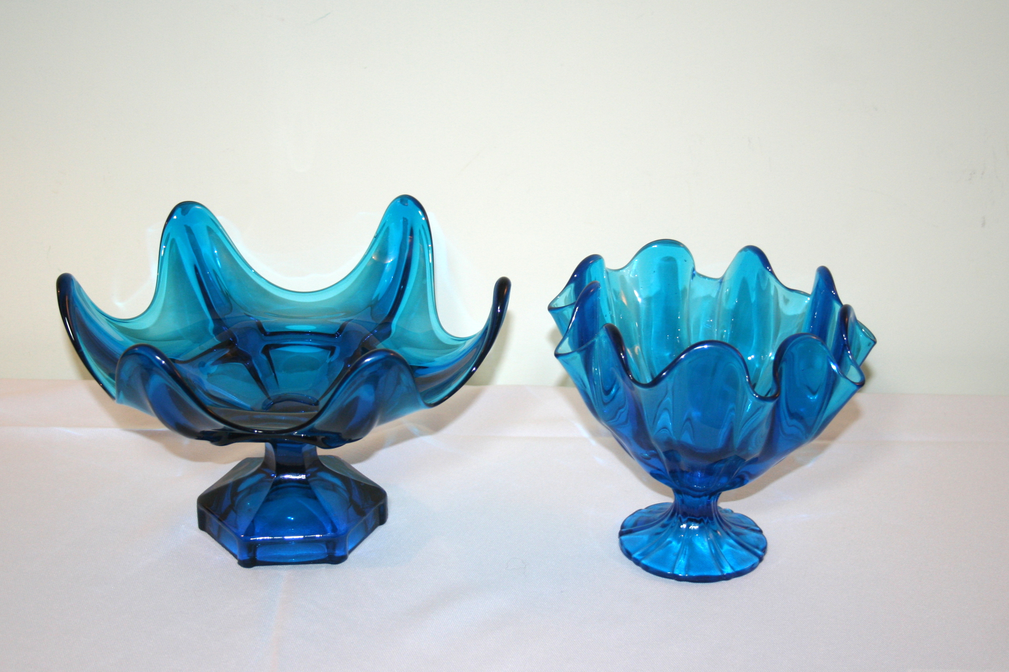Fenton Blue Hobnail Glass Compote and Bud Vases & Other Blue EAPG