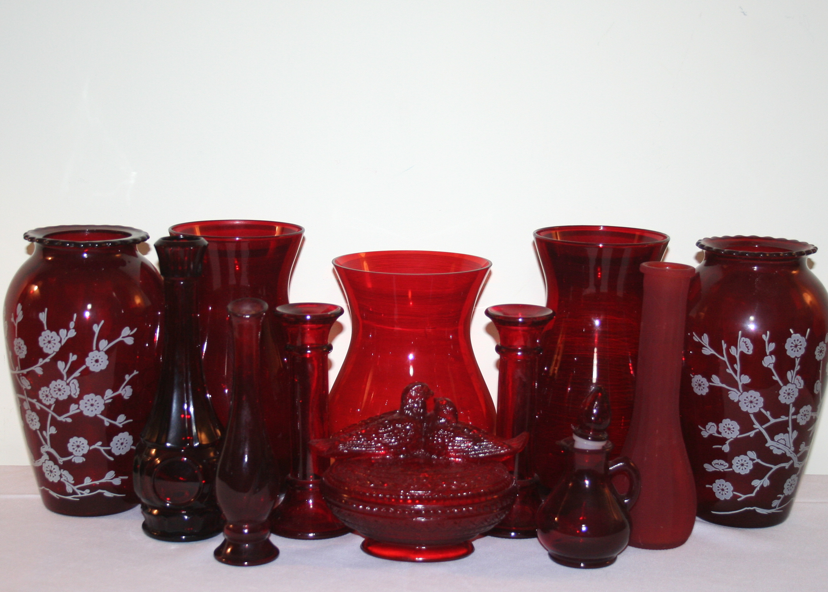 Assortment of Deep Red and Cranberry Glassware