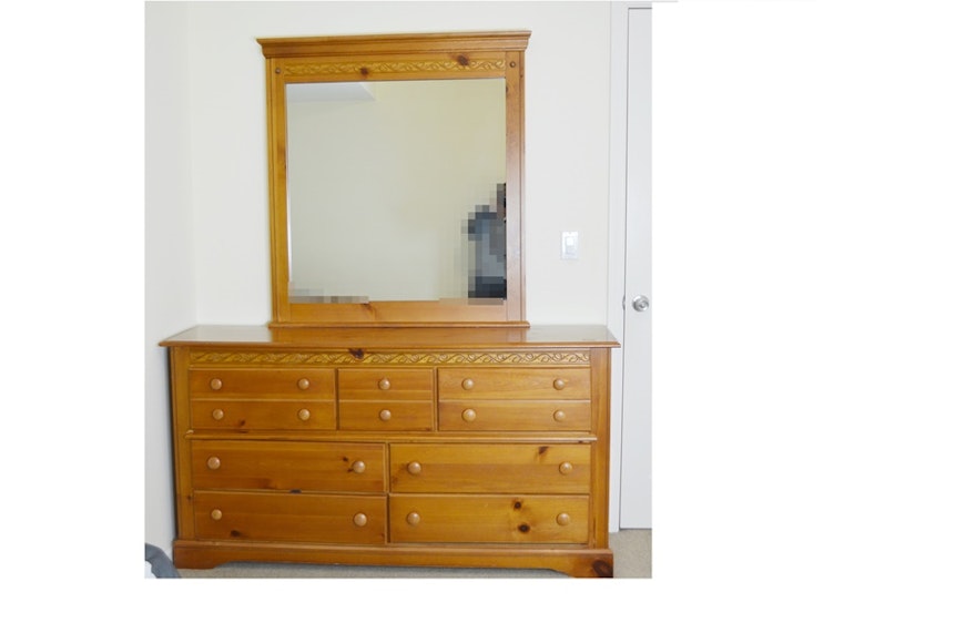 Knotty Pine Dresser and Mirror