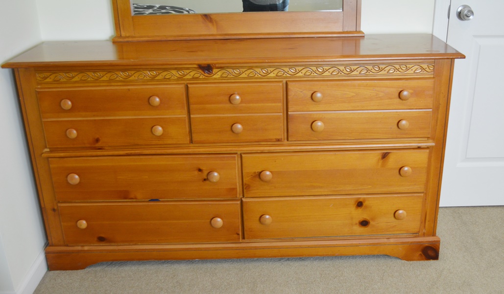 Knotty Pine Dresser and Mirror