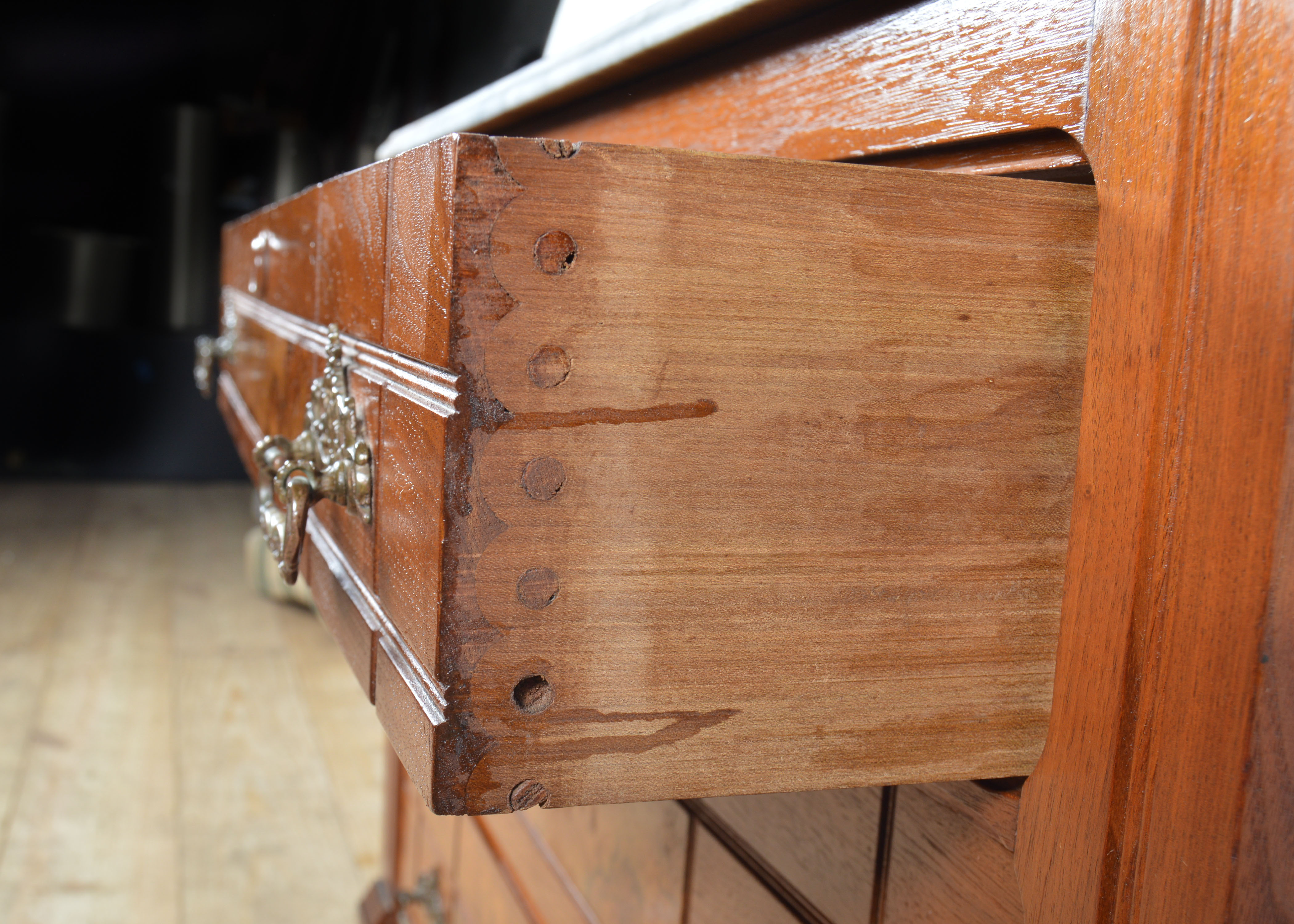 Antique Burled Walnut Dresser with White Marble Top