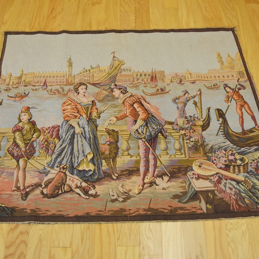 Antique Belgium Tapestry of Venetian Scene