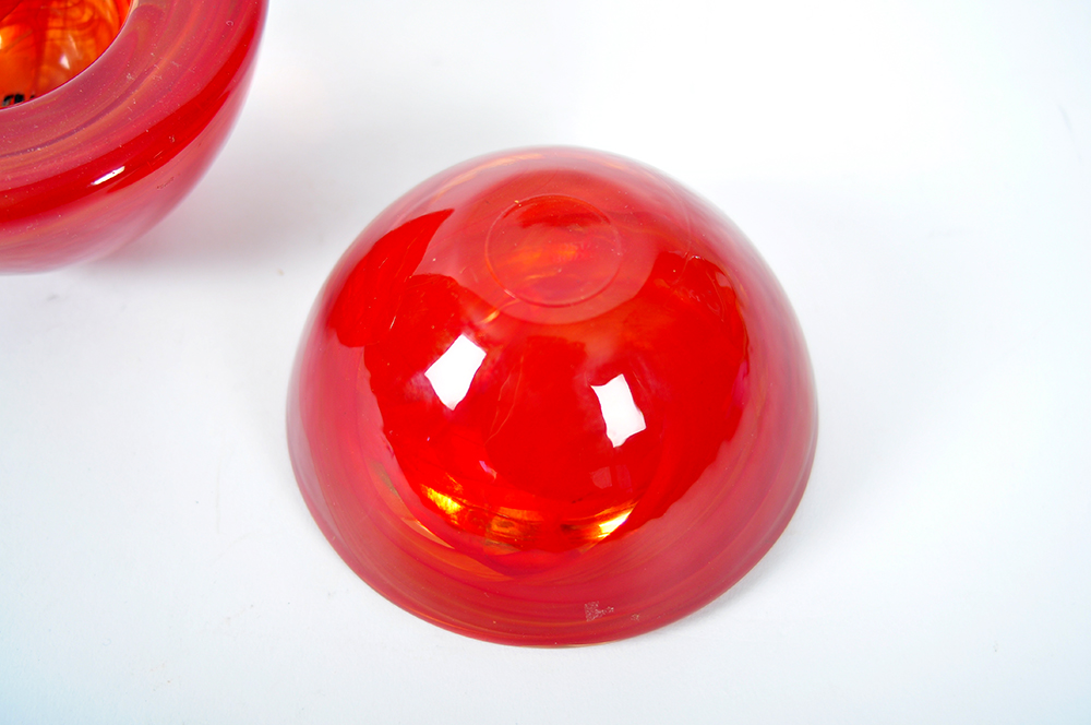 Set of Kosta Boda Orange Swirl Votive Bowls