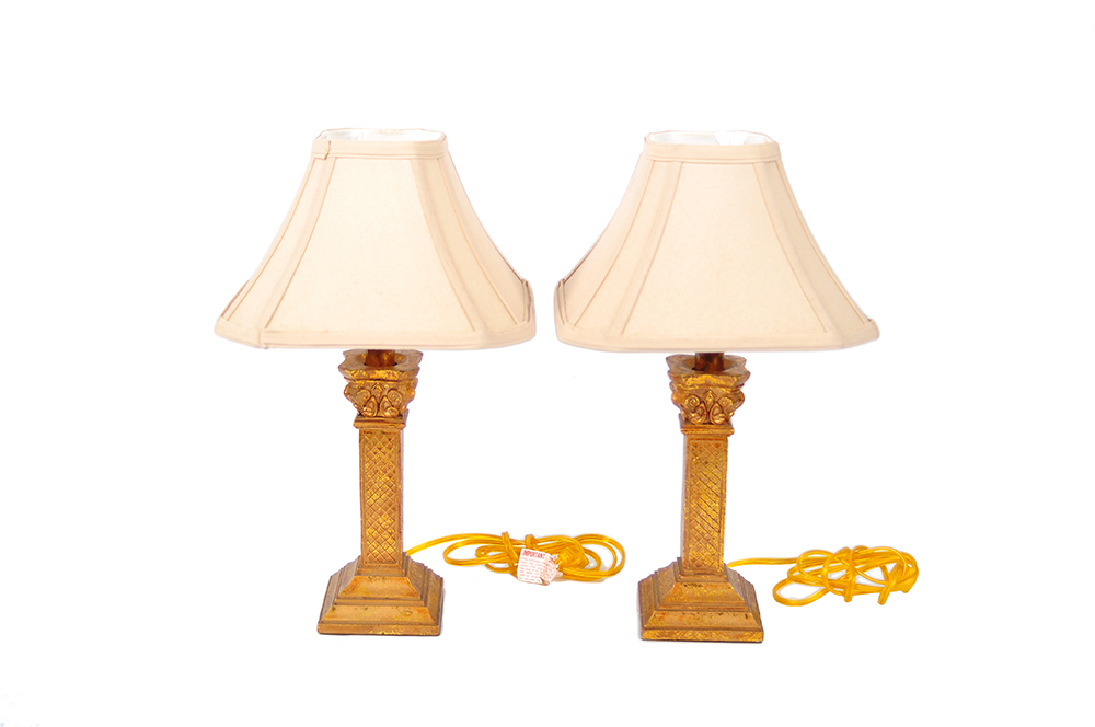 Gilded Corinthian Column Lamps