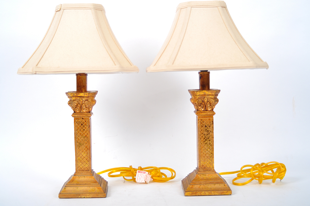 Gilded Corinthian Column Lamps