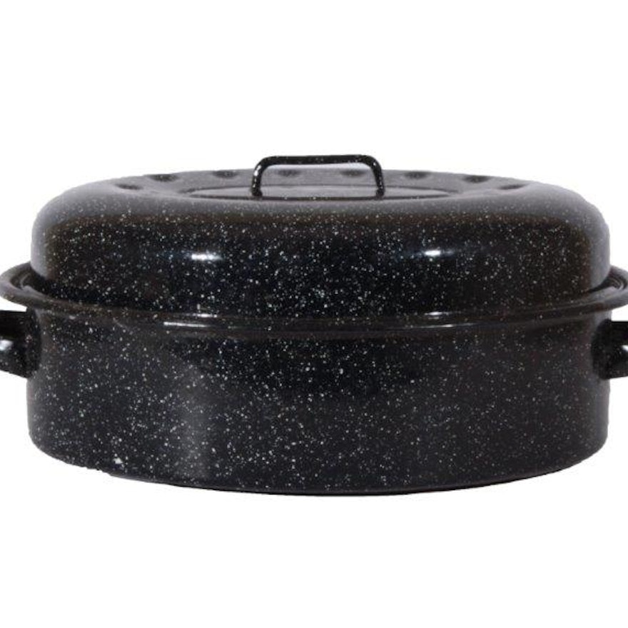 Black Enamel Graniteware Roaster Pan with Lid