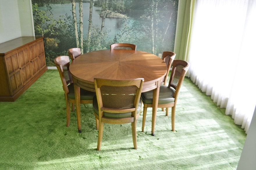 Vintage 1970s Henredon Dining Table & Six Chairs