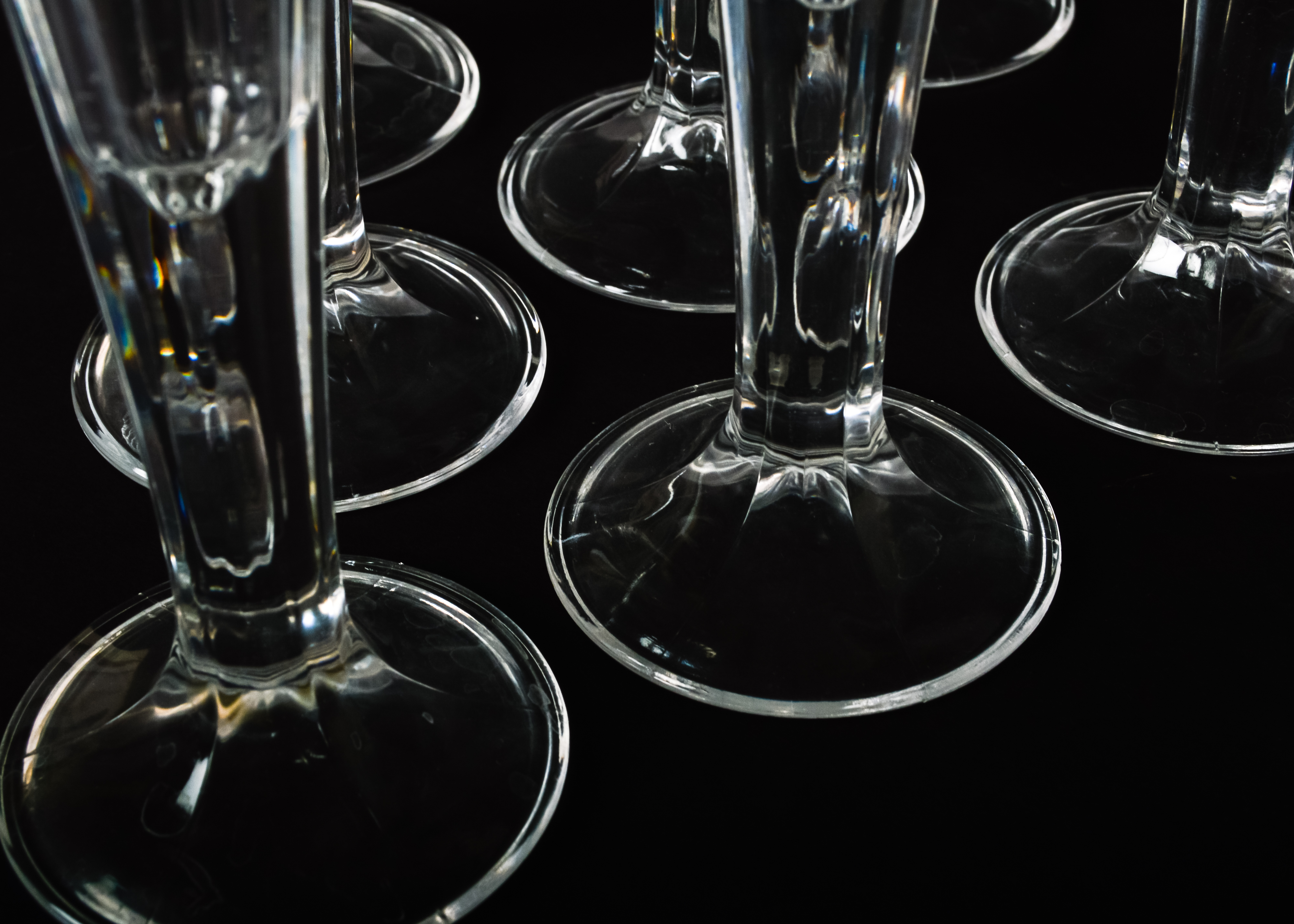 Seven Trumpet Champagne Flutes and Decanter