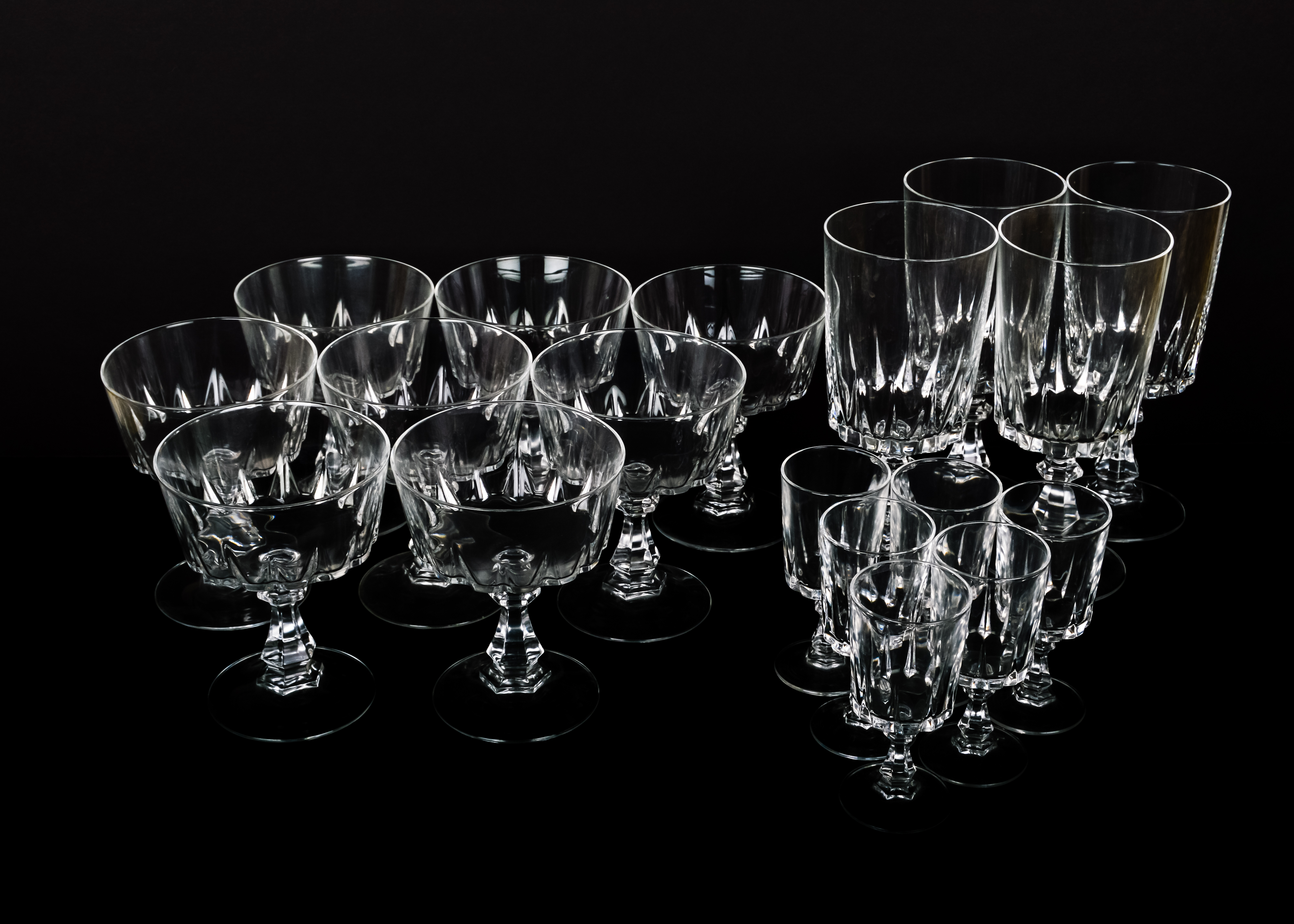 Eighteen-Piece Cut Glass Stemware Set