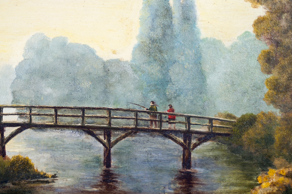 William Coombes "The Bridge, Near Windsor" Oil on Board