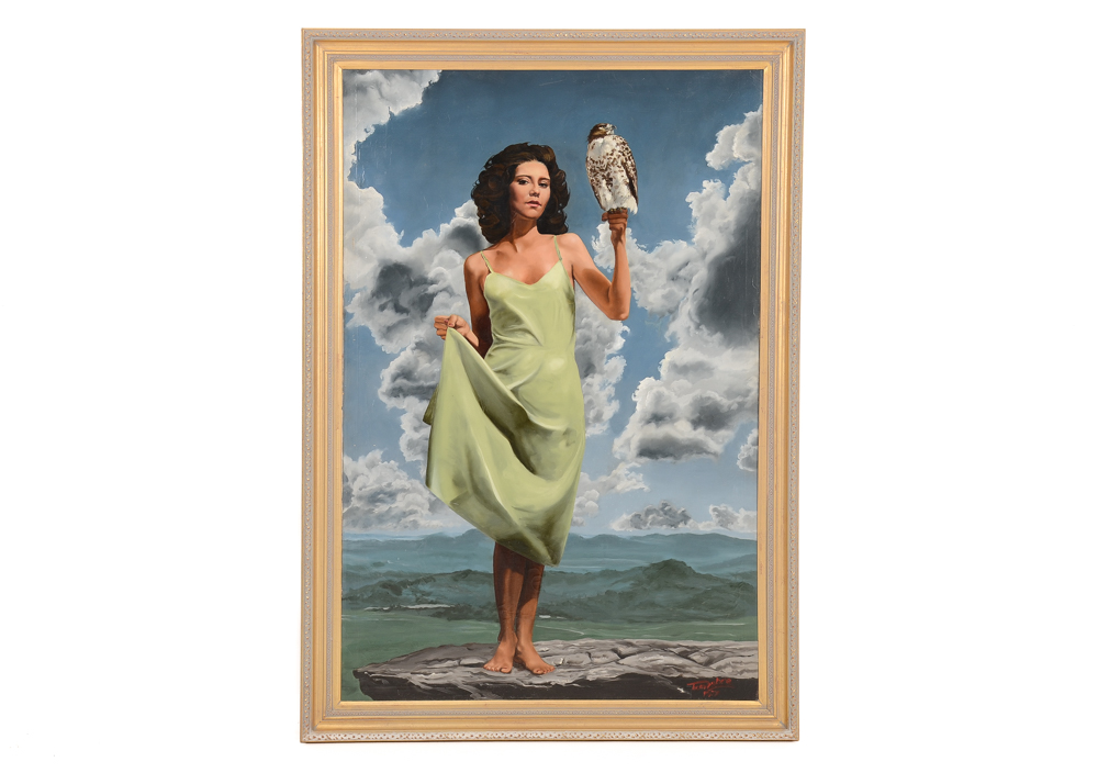 Tom Lohre Oil Painting of Woman with Falcon