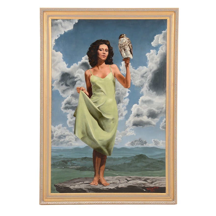 Tom Lohre Oil Painting of Woman with Falcon