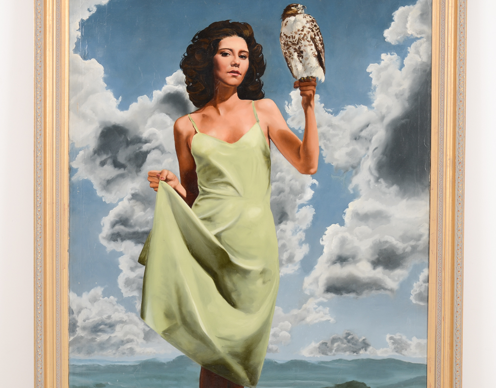 Tom Lohre Oil Painting of Woman with Falcon