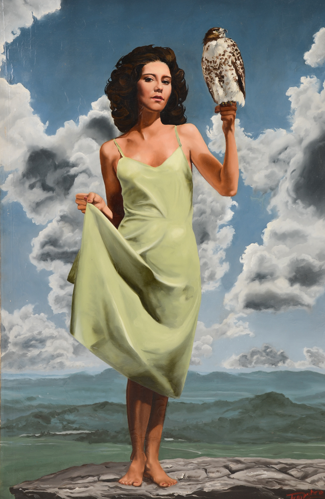 Tom Lohre Oil Painting of Woman with Falcon