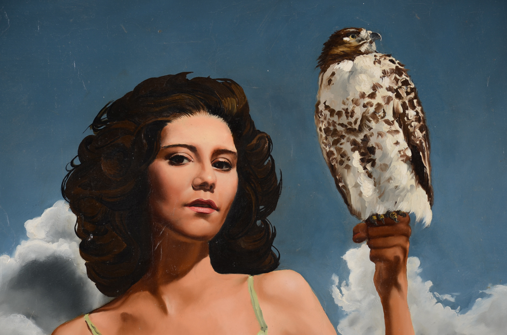 Tom Lohre Oil Painting of Woman with Falcon