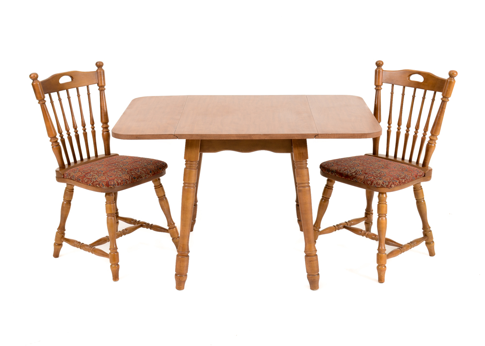 Maple Finish Drop Leaf Table and Two Chairs