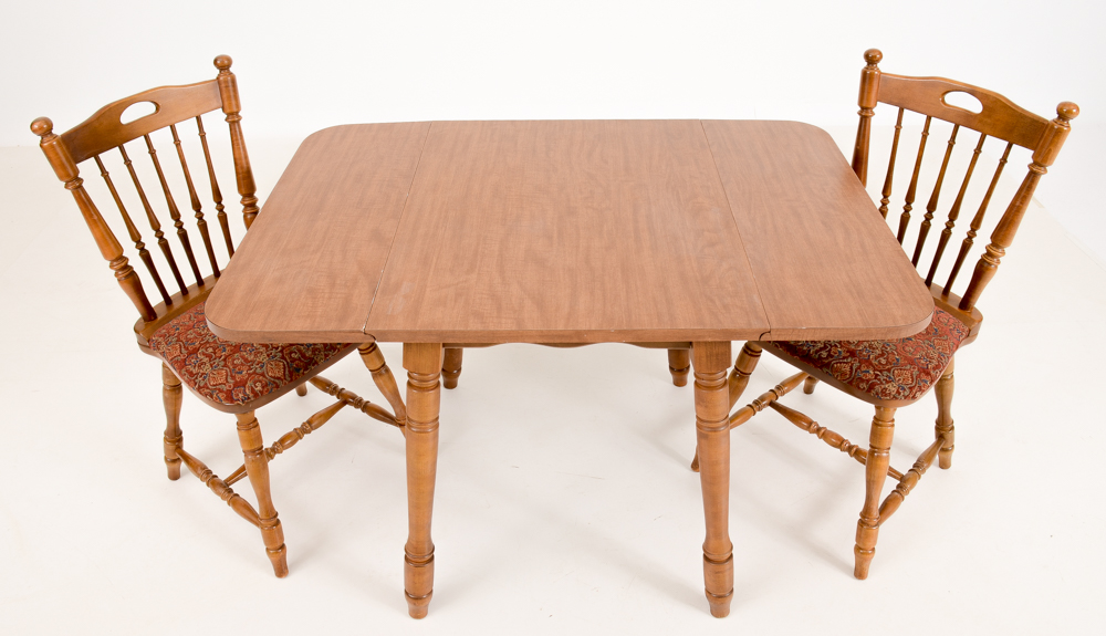 Maple Finish Drop Leaf Table and Two Chairs