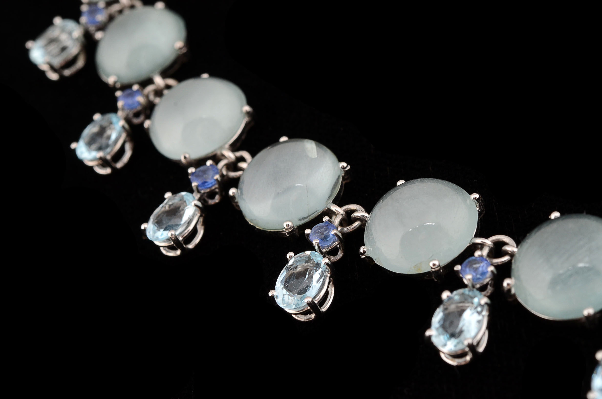 Custom Made 18K White Gold Aquamarine, and Blue Sapphire Necklace