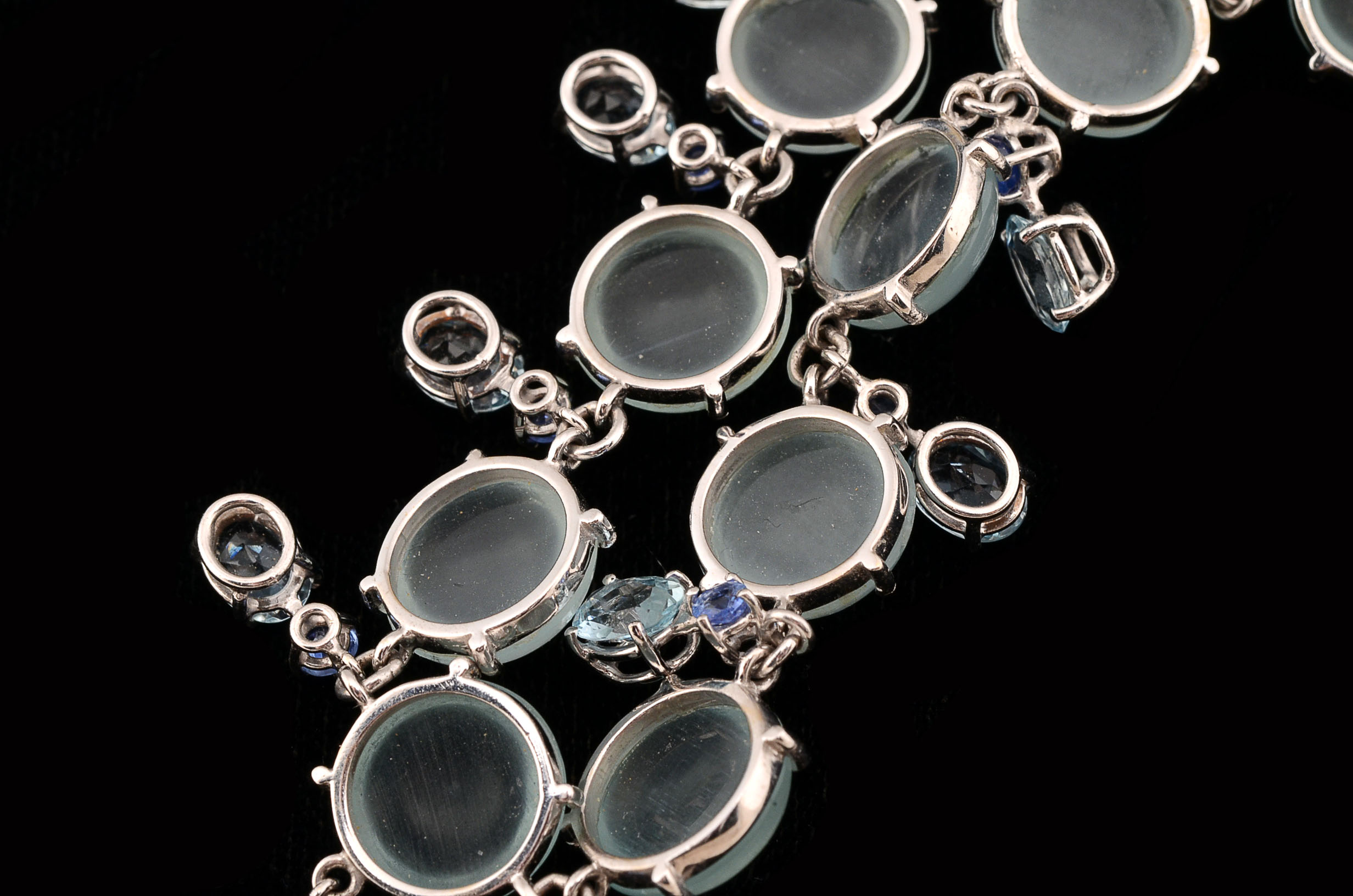 Custom Made 18K White Gold Aquamarine, and Blue Sapphire Necklace