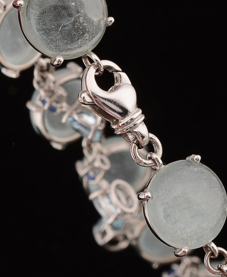 Custom Made 18K White Gold Aquamarine, and Blue Sapphire Necklace