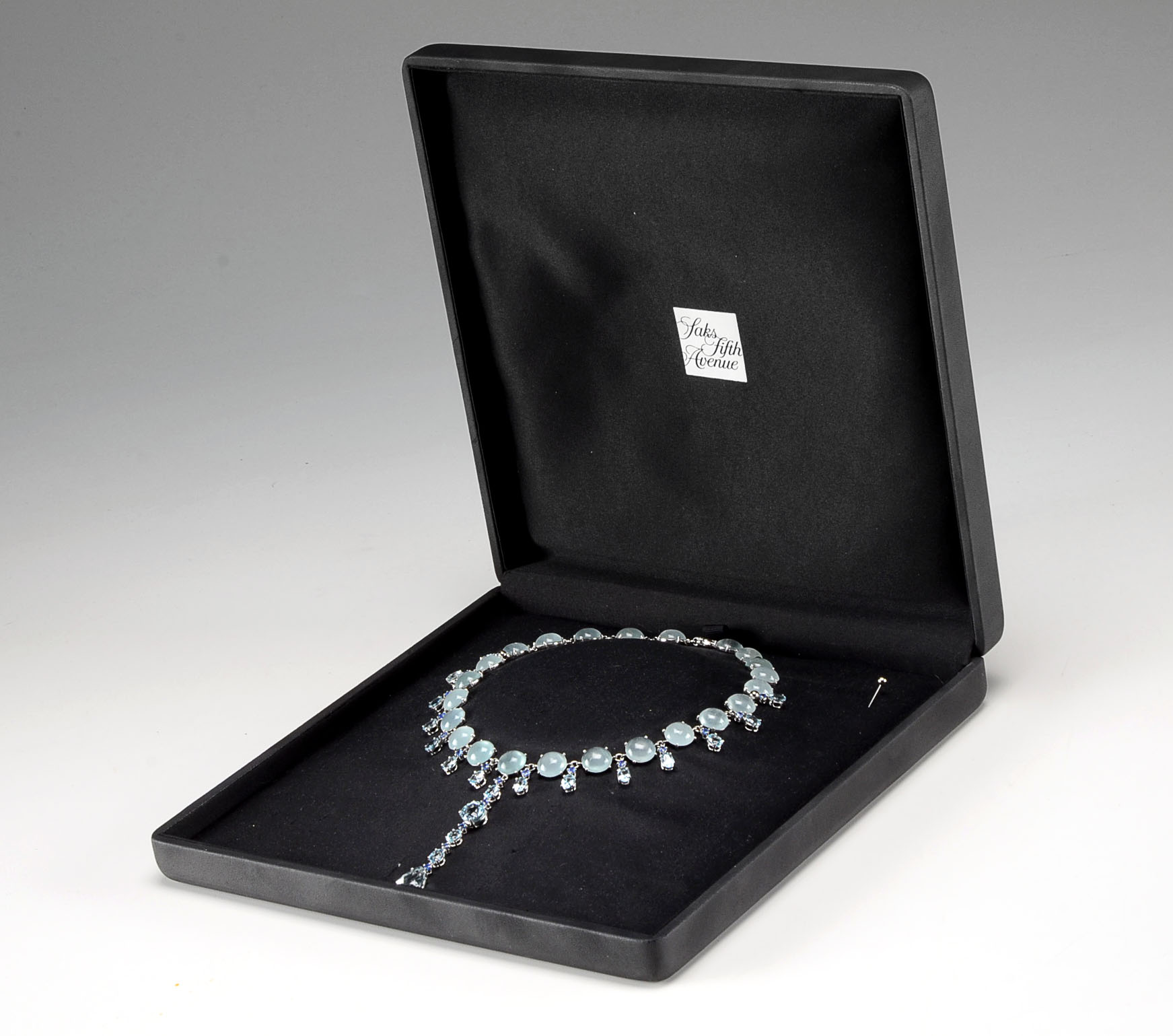 Custom Made 18K White Gold Aquamarine, and Blue Sapphire Necklace