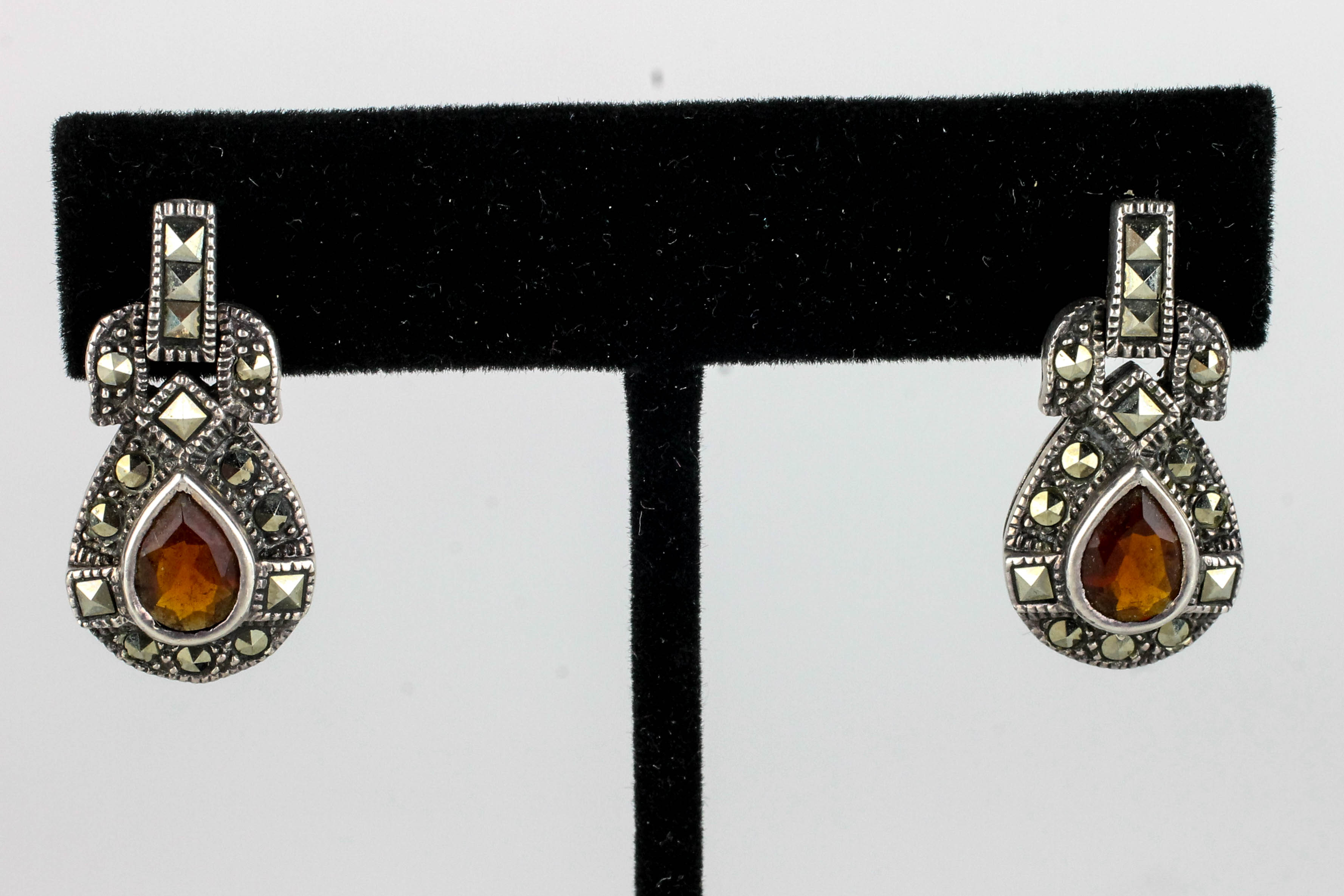 Sterling Silver Garnet and Marcasite Earrings and Pendant