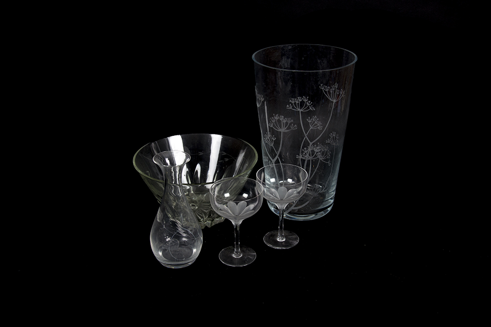 Collection of Etched Glass PIeces